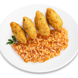 Pastéis de bacalhau com arroz de tomate