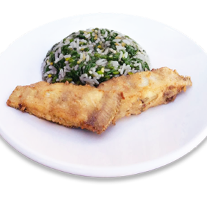 Solha frita com arroz de grelos
