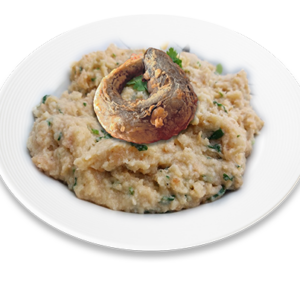 Pescadinha de rabo na boca com açorda